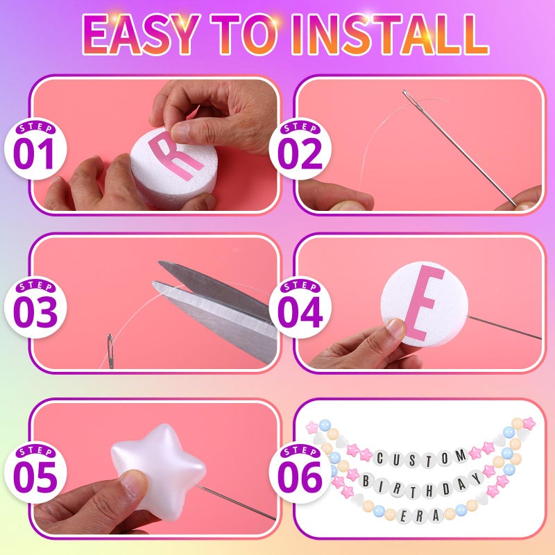 STARBOLO Kpop Theme Party Decorations Christmas Giant Friendship Bracelet Garland Kit Customizable Friendship Bracelet DIY Banner with Letters Plastic Balls DIY Supplies for Wedding Decor(Macaron Color) - Image 5