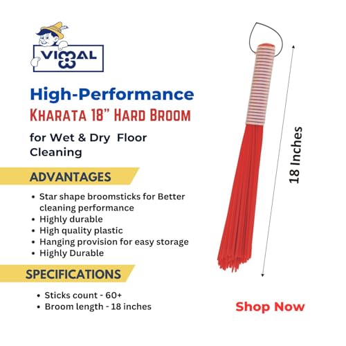 Vimal Combo Set of Kharata 24(Inch)+ Kharata 18(Inch) Wet Floor Cleaning Plastic Brooms | Ideal for Toilet/Wash/Kitchen/Home | High Performance Plastic Jhadu | 70+ Star Shaped Dirt Remover Sticks - Image 3