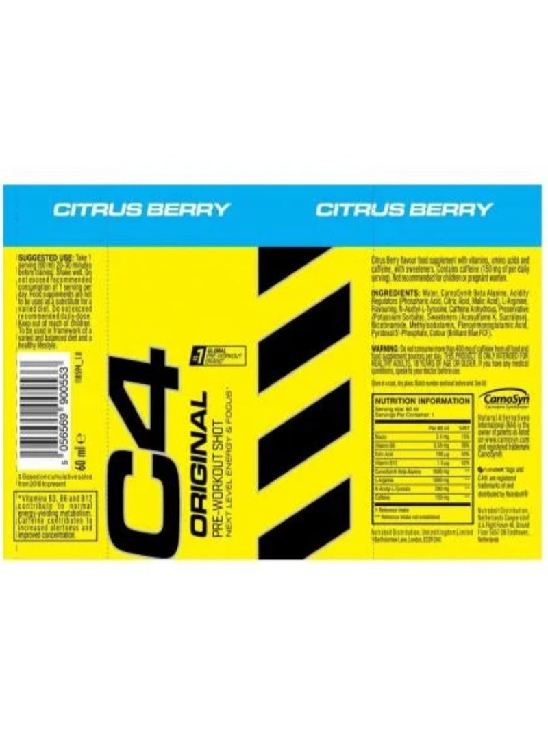 سيلوكور C4 Pre-Workout Shot, Citrus Berry Flavor, 60ml – Ready-to-Drink Energy & Focus Formula for Training Performance - Image 2