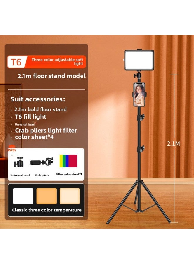 YY01 Fill Light Studio Photography Shooting Light Small Desktop Photo Food Special Light Anchor Beauty-Light Source Color:[three-color Dimmable Soft Light] Square Lamp + 2.1m Floor Stand + Single Camera Position  - Image 1