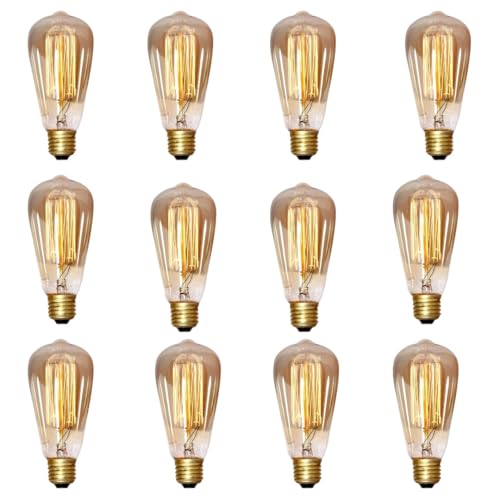 Lexton Tesla Vintage Tungsten Filament Bulb | Antique Glass Light Bulbs | E27 Bulb Base, 2700K | Suitable for Home Decoration, Hall, Restaurant, Bar Lighting (Pack of 12, Warm white/Yellow) - Image 1