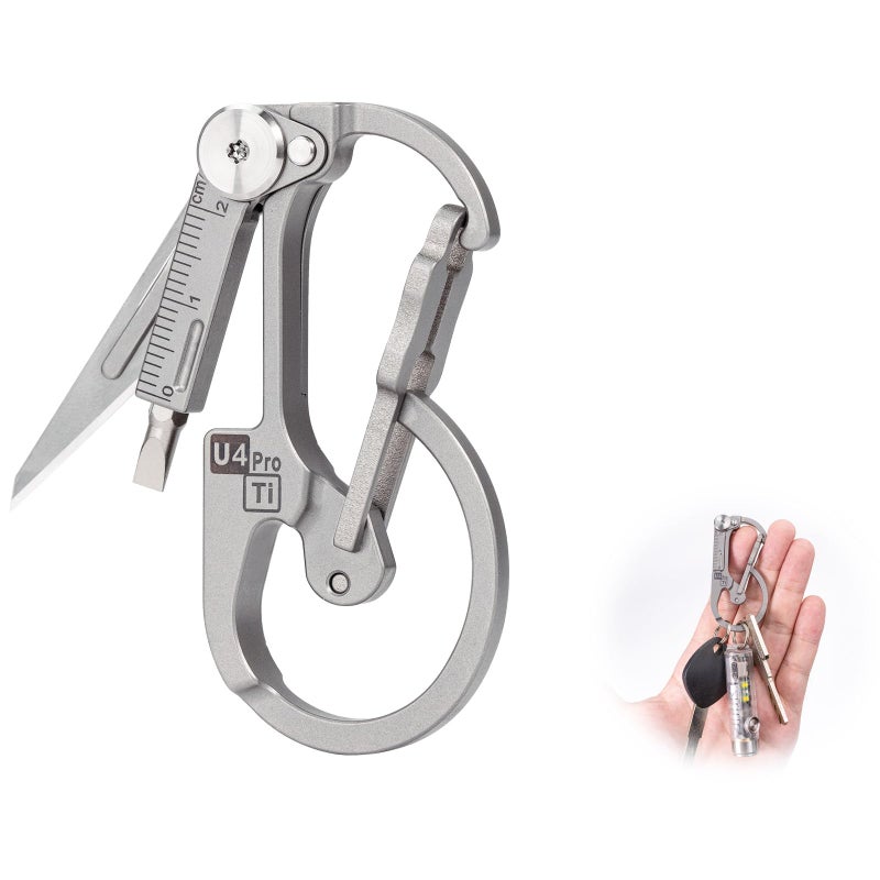 RovyVon (Upgraded) RovyVon U4 Pro+ Plus Titanium Carabiner Clip, Small EDC Carabiner Keychain Multitool Hidden Folding Knife and Dual-Bit Screwdriver Set, Utility EDC Gadgets for Men Women Outdoor Daily Carry - Image 1