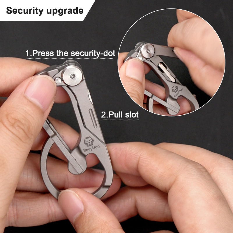 RovyVon (Upgraded) RovyVon U4 Pro+ Plus Titanium Carabiner Clip, Small EDC Carabiner Keychain Multitool Hidden Folding Knife and Dual-Bit Screwdriver Set, Utility EDC Gadgets for Men Women Outdoor Daily Carry - Image 4
