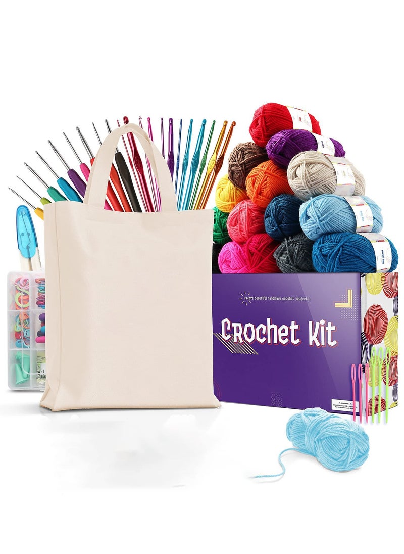 Arabest - 73 Piece Crochet Kit with Crochet Hooks Yarn Set, Premium Bundle, Yarn Balls Needles Accessories Kit Canvas Tote Bag, Lot More Starter Pack for Kids Adults Beginner Professionals - Image 1