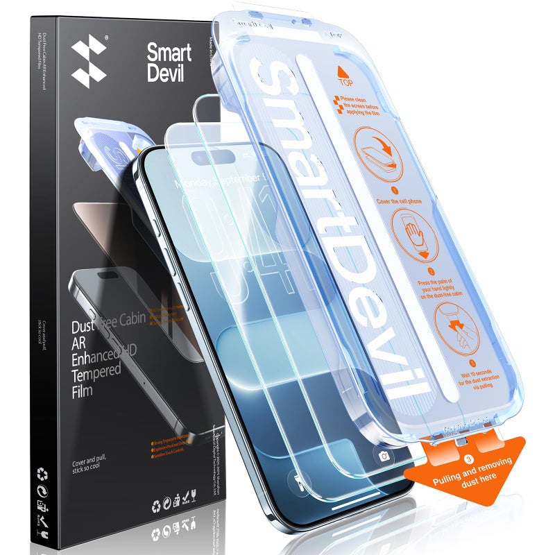 SMARTDEVIL 2 Pack Screen Protector for iPhone Air with AR Anti-Reflective Technology, 9H Hardness Military Grade Tempered Glass for iPhone 17 Air, Bubble Free and Auto Dust-Removal Box, Easy Install - Image 1