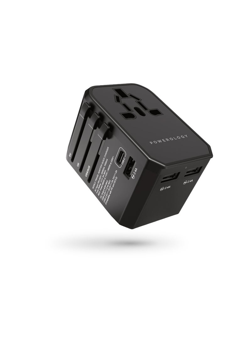 Powerology Universal Travel Adapter Fast Charging , Quick Charging, Secure to Use, Anti Heating, Latest Technology - Black  - Image 2