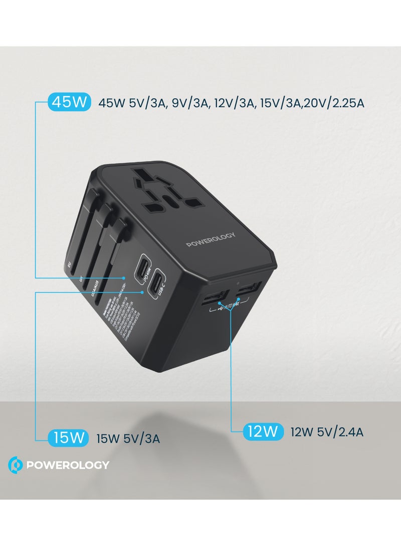 Powerology Universal Travel Adapter Fast Charging , Quick Charging, Secure to Use, Anti Heating, Latest Technology - Black - Image 5