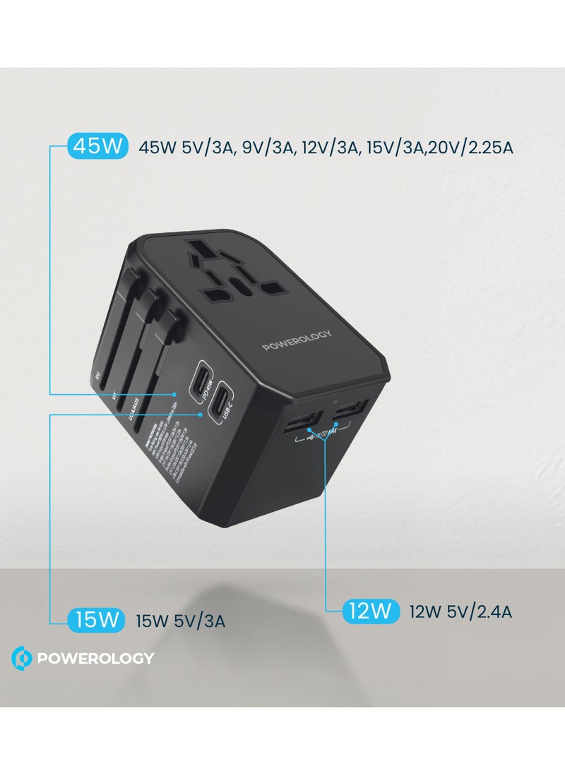 Universal Travel Adapter Fast Charging , Quick Charging, Secure to Use, Anti Heating, Latest Technology - Black