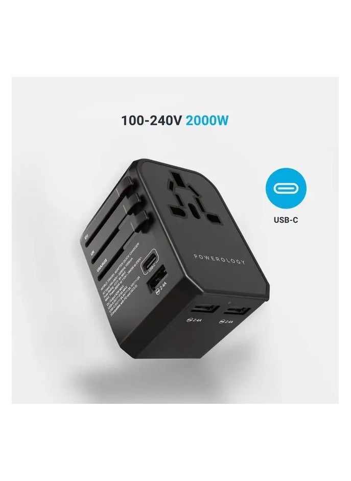 Universal Travel Adapter Fast Charging , Quick Charging, Secure to Use, Anti Heating, Latest Technology - Black
