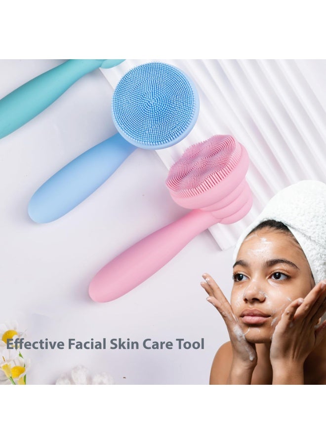 MtBoi 2 PC Silicone Facial Cleansing Brush Facial Scrubber Manual Exfoliating Facial Brush Face Cleanser Face Exfoliator Ultrafine Bristles for Sensitive Skin Easy to Clean Lather Well(Pink&Green) - Image 4