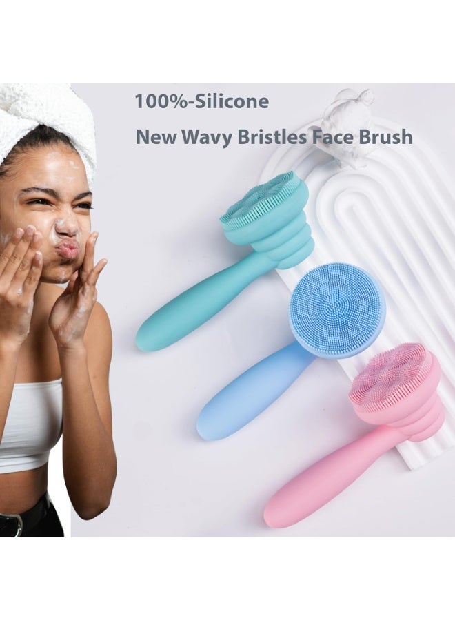 MtBoi 2 PC Silicone Facial Cleansing Brush Facial Scrubber Manual Exfoliating Facial Brush Face Cleanser Face Exfoliator Ultrafine Bristles for Sensitive Skin Easy to Clean Lather Well(Pink&Green) - Image 5