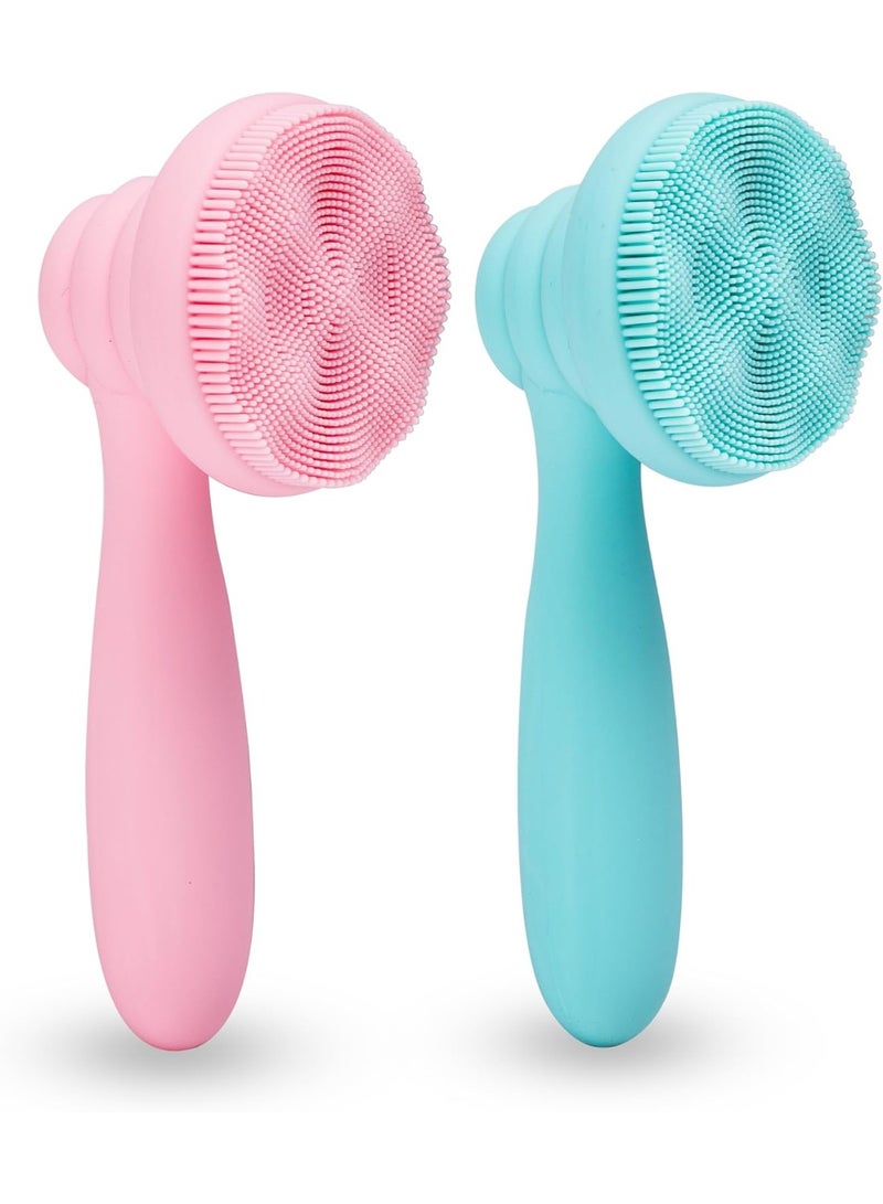 MtBoi 2 PC Silicone Facial Cleansing Brush Facial Scrubber Manual Exfoliating Facial Brush Face Cleanser Face Exfoliator Ultrafine Bristles for Sensitive Skin Easy to Clean Lather Well(Pink&Green) - Image 1