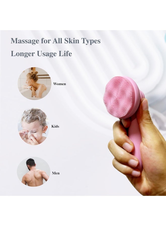 MtBoi 2 PC Silicone Facial Cleansing Brush Facial Scrubber Manual Exfoliating Facial Brush Face Cleanser Face Exfoliator Ultrafine Bristles for Sensitive Skin Easy to Clean Lather Well(Pink&Green) - Image 2