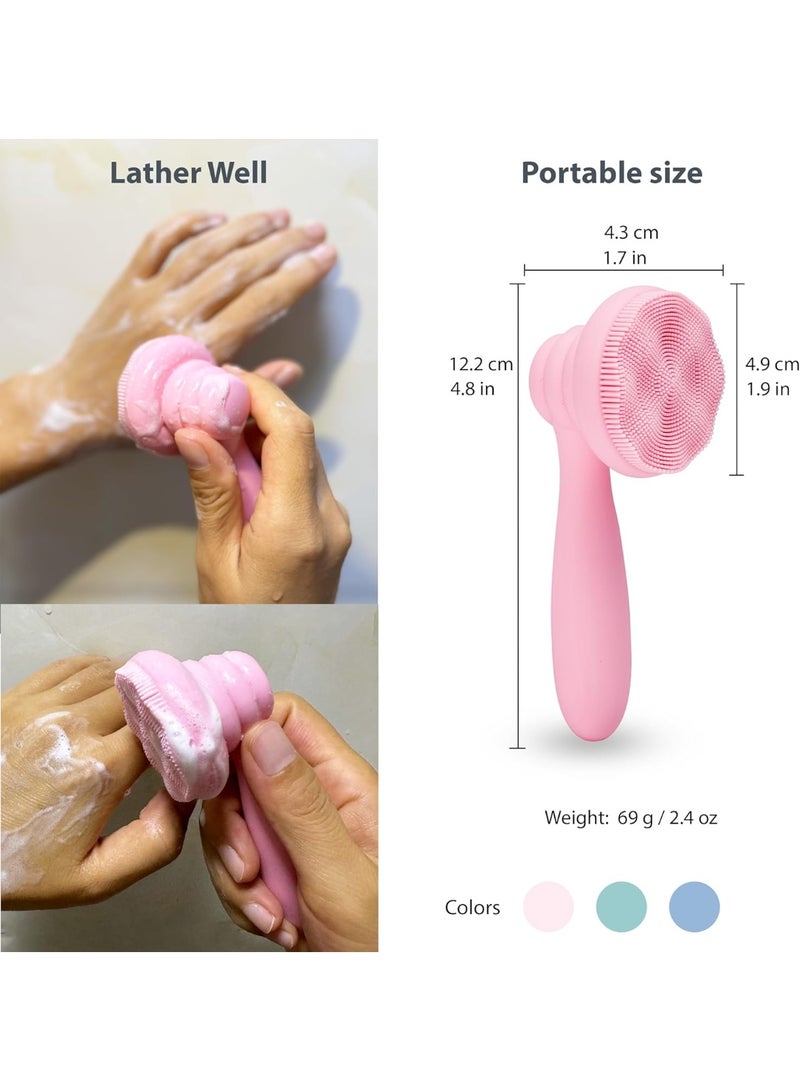MtBoi 2 PC Silicone Facial Cleansing Brush Facial Scrubber Manual Exfoliating Facial Brush Face Cleanser Face Exfoliator Ultrafine Bristles for Sensitive Skin Easy to Clean Lather Well(Pink&Green) - Image 3