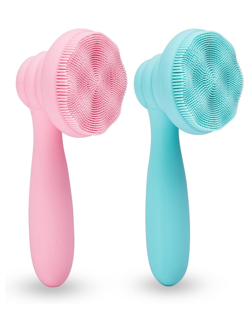 MtBoi - 2 PC Silicone Facial Cleansing Brush Facial Scrubber Manual Exfoliating Facial Brush Face Cleanser Face Exfoliator Ultrafine Bristles for Sensitive Skin Easy to Clean Lather Well(Pink&Green) - Image 1