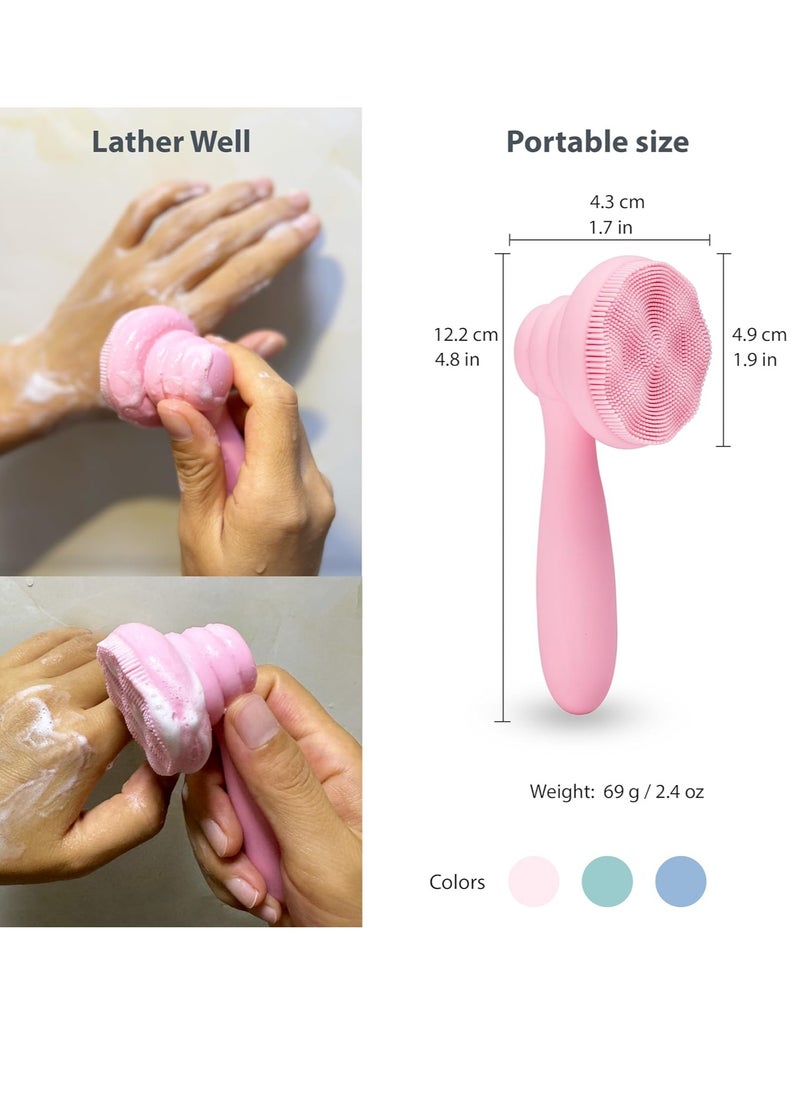 MtBoi - 2 PC Silicone Facial Cleansing Brush Facial Scrubber Manual Exfoliating Facial Brush Face Cleanser Face Exfoliator Ultrafine Bristles for Sensitive Skin Easy to Clean Lather Well(Pink&Green) - Image 1