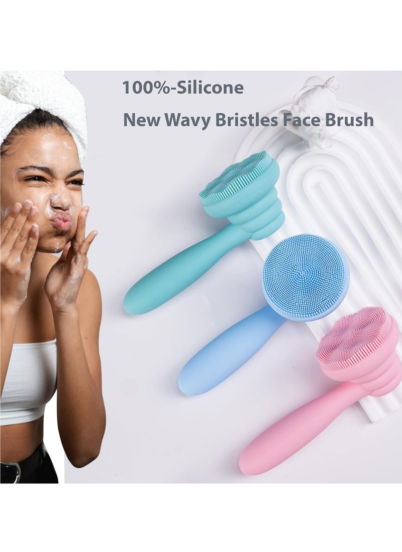 MtBoi - 2 PC Silicone Facial Cleansing Brush Facial Scrubber Manual Exfoliating Facial Brush Face Cleanser Face Exfoliator Ultrafine Bristles for Sensitive Skin Easy to Clean Lather Well(Pink&Green) - Image 1