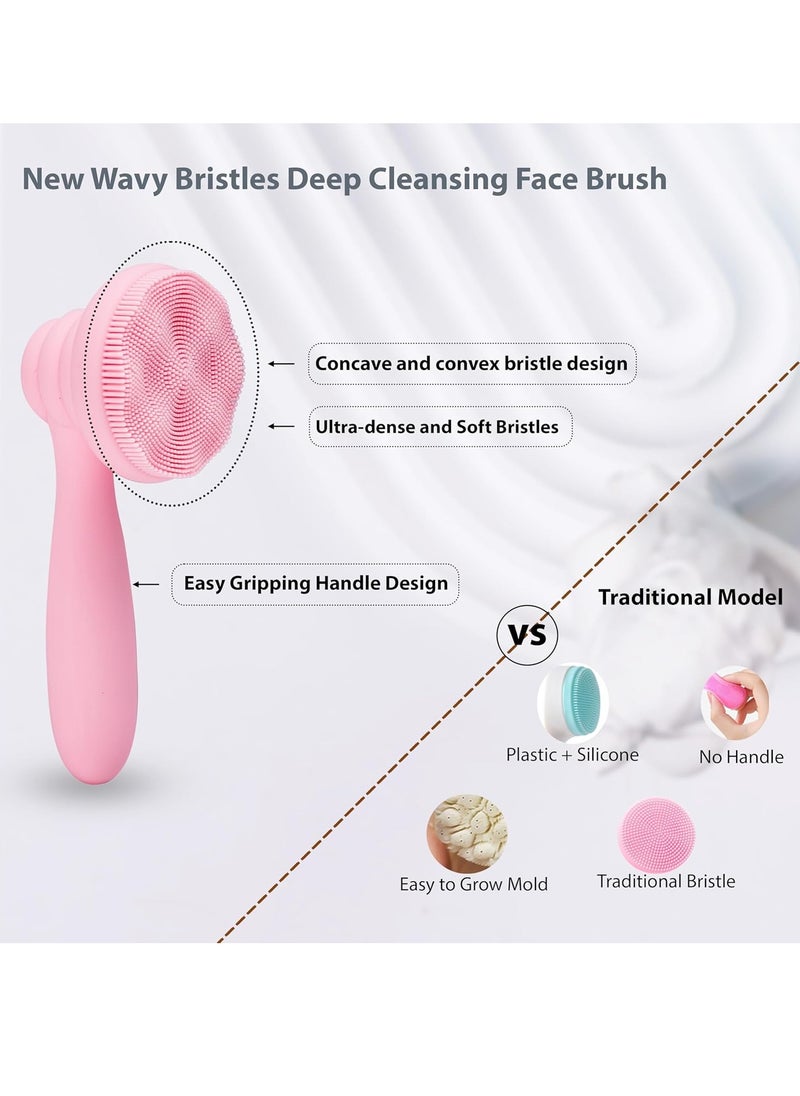 MtBoi - 2 PC Silicone Facial Cleansing Brush Facial Scrubber Manual Exfoliating Facial Brush Face Cleanser Face Exfoliator Ultrafine Bristles for Sensitive Skin Easy to Clean Lather Well(Pink&Green) - Image 1
