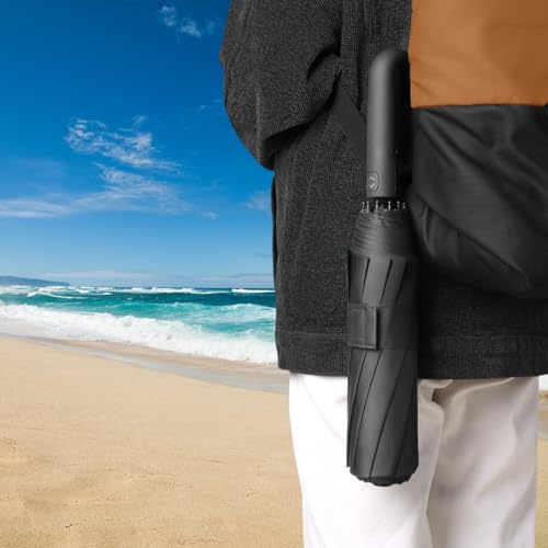 FlyNautics Foldable Umbrella for Travel,42inch 10 Ribs Heavy Duty Automatic Open Shut Umbrella with Comfortable Carabiner Handle for Men Women Rain Sun Windproof Loop Buckle Parasol Black - Image 4