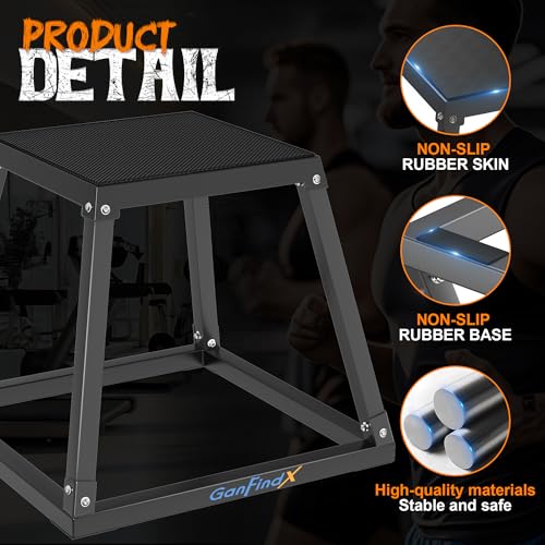 GanFindX Plyometric Jump Box Set, 12/18/24 Inch Steel Plyo Box, Heavy Duty Plyometric Platform with Anti-Slip Surface for Home Gym Training, Step-Up, Agility and Strength Conditioning - Image 4