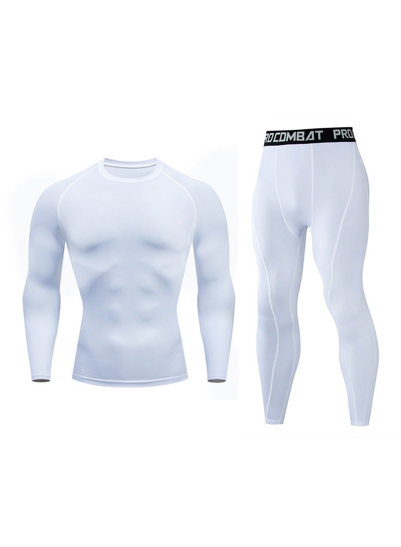 Generic Sports Fitness Long Sleeves Compression T-Shirt And Pants Set White  - Image 1