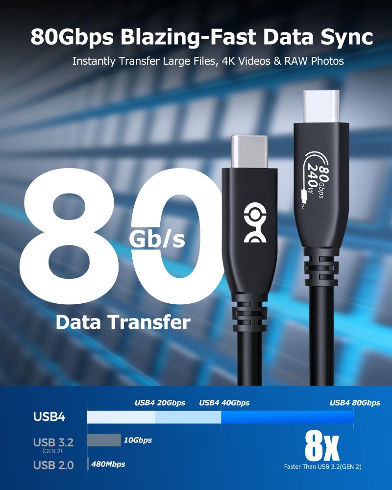Cable Matters [USB-IF Certified] 80Gbps USB 4 Cable - 4.9ft, Supports Up to [8K@120Hz / 4K@480Hz Video, 240W Charging, 80Gbps Data Transfer] USB4 Cable, Compatible with Thunderbolt 5/4, MacBook - Image 4