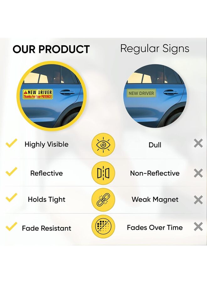 New Driver Magnet for Car - EXTRA LARGE 12" by 4" - 3 Pack - Essential Magnetic Student Driver Sticker Signs - Remind Others to Please Be Patient - Bright & Reflective RoadSign - Image 2