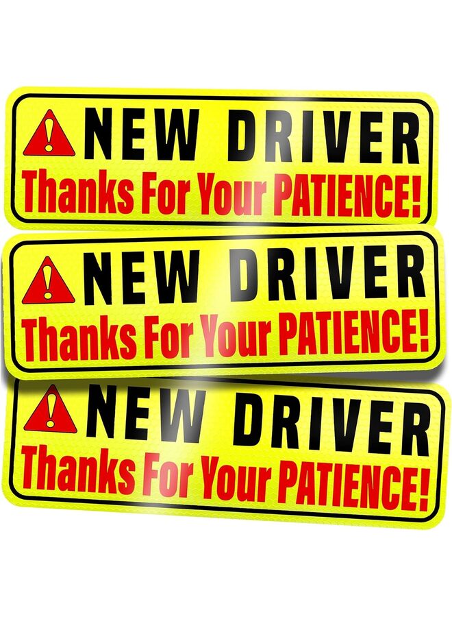 New Driver Magnet for Car - EXTRA LARGE 12" by 4" - 3 Pack - Essential Magnetic Student Driver Sticker Signs - Remind Others to Please Be Patient - Bright & Reflective RoadSign - Image 1
