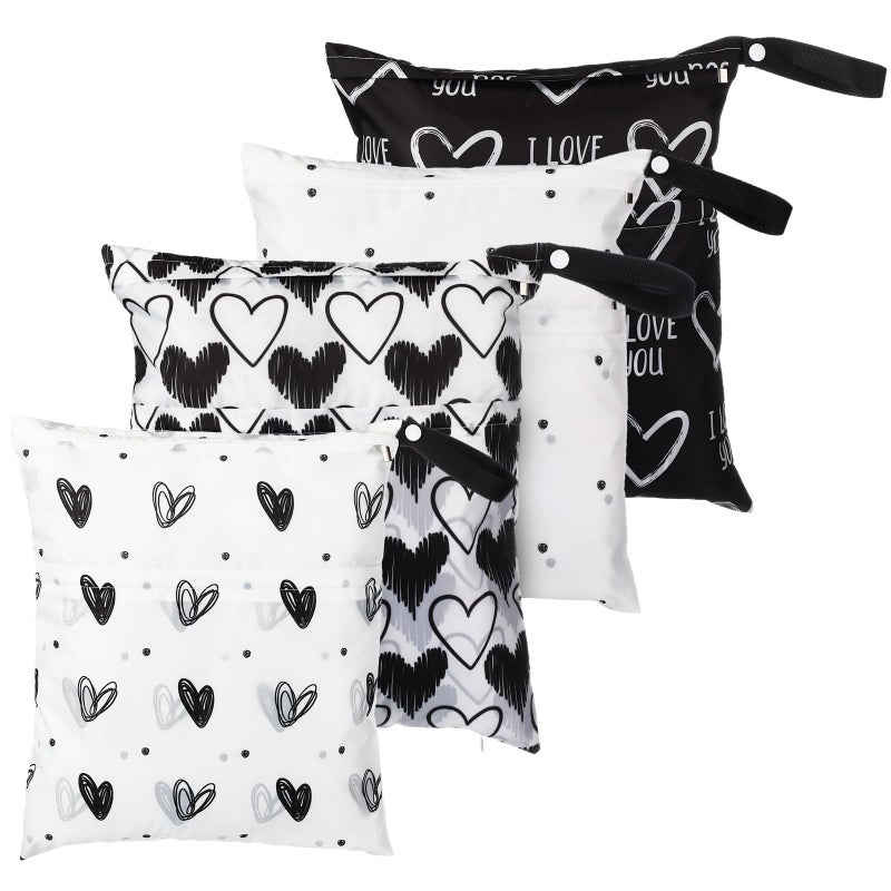 Frienda 4 Pack Wet Bags for Swimsuits Waterproof Reusable Travel Wet Dry Bags with Zippered Pockets for Beach Pool Swimwear Towels Gym Cloth Diapers Summer Vacation EssentialsHeart - Image 2