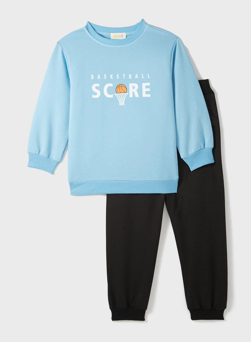 جون Men Slogan Printed Tracksuit Set Blue