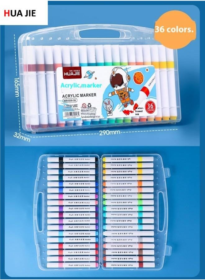 HUA JIE Acrylic Paint Marker Set - 36 Colors Waterproof, Quick-Dry, Opaque Graffiti Pens - DIY Art Markers for Kids and Adults  - Image 1