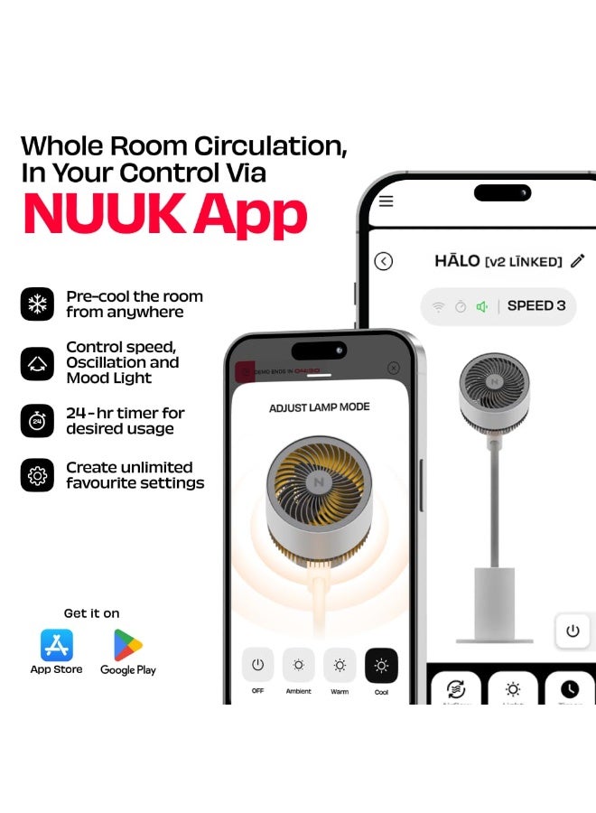 NUUK HALO v2 LINKD Smart 3D Air Circulator Fan | BLDC Motor | 12 Speed Modes | Horizontal + Vertical Oscillation | Mood Lamp | Remote + App Control | Ultra-silent High Speed Standing Fan for Home - Image 3