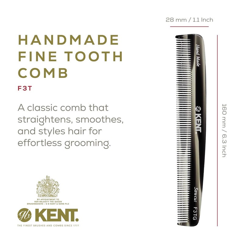Kent F3T Black Graphite Fine Tooth Comb - Hair Parting and Straightening Comb for Men's & Women's Dandruff Remover, Saw Cut and Hand Polished Made in England - Image 2