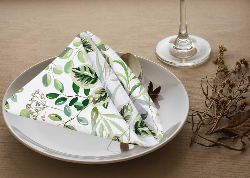 Yibeas Green Leaves Cloth Table Napkins Set of 4 Summer Greenery Floral Nature Botanical Plants Table Decoration Dinner Napkins for Kitchen 18 x 18 inch - Image 3