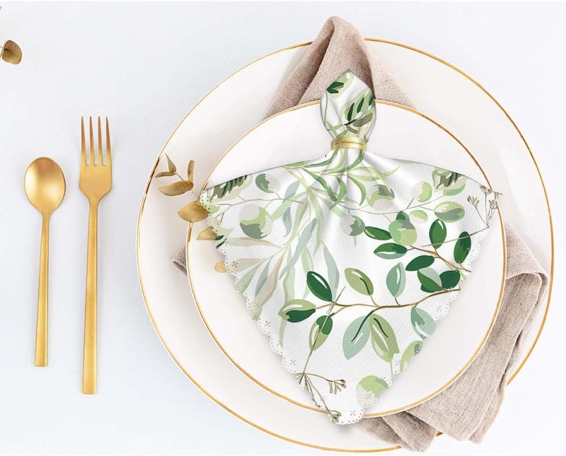 Yibeas Green Leaves Cloth Table Napkins Set of 4 Summer Greenery Floral Nature Botanical Plants Table Decoration Dinner Napkins for Kitchen 18 x 18 inch - Image 5