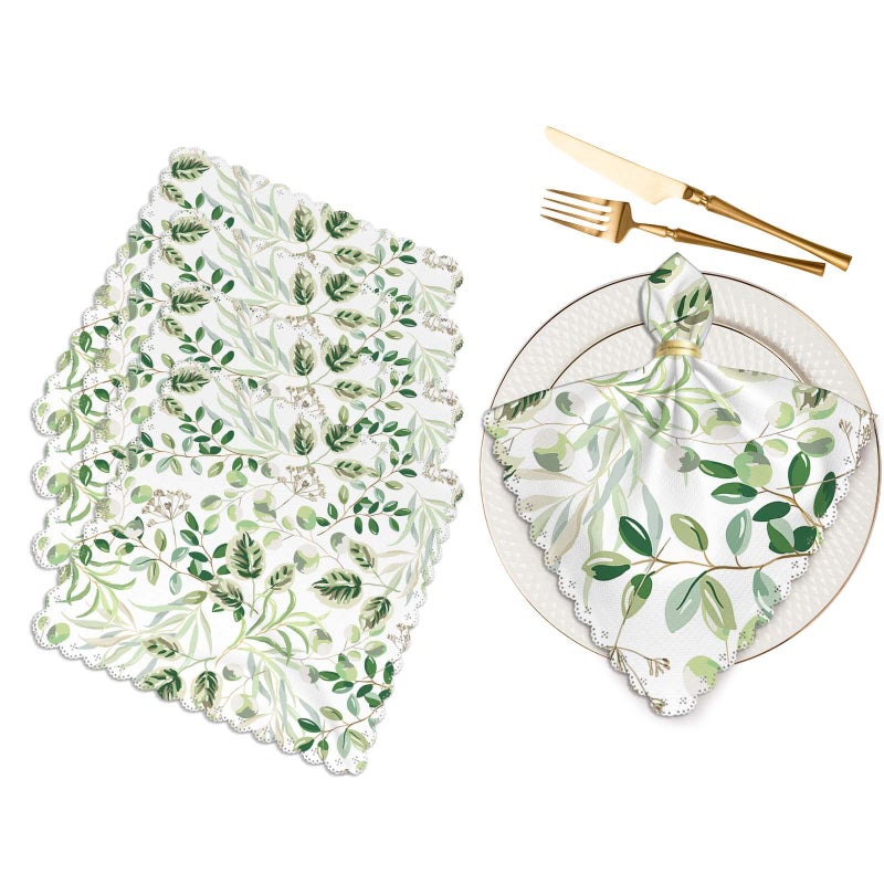 Yibeas Green Leaves Cloth Table Napkins Set of 4 Summer Greenery Floral Nature Botanical Plants Table Decoration Dinner Napkins for Kitchen 18 x 18 inch - Image 1