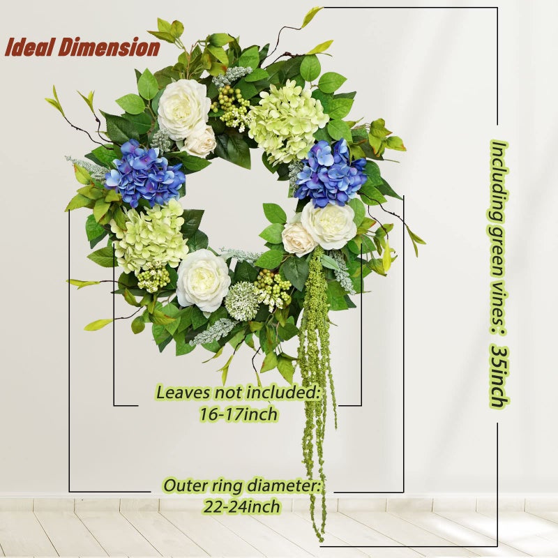 Soomeir Spring Wreaths for Front Door 24 Inch Summer Wreath with Hydrangea, Rose & Peony Floral Spring Door Wreath with Lush Greenery for Indoor & Outdoor Seasonal Home Decor - Image 2