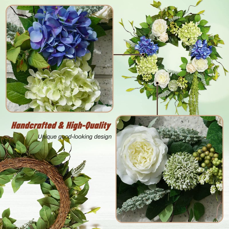 Soomeir Spring Wreaths for Front Door 24 Inch Summer Wreath with Hydrangea, Rose & Peony Floral Spring Door Wreath with Lush Greenery for Indoor & Outdoor Seasonal Home Decor - Image 4