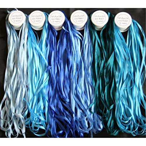 ThreadNanny New ThreadNanny 6 Spools of 100% Pure Silk Ribbons - Blue Tones - 60 MTS x 4mm - Image 2