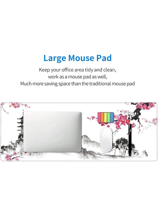 إيروريكس وسادة ماوس للألعاب باللونين الأبيض والأسود من Plum Bossom Cherry Blossom وسادة ماوس كبيرة ممتدة للمكتب بحواف مخيطة وقاعدة مطاطية طويلة غير قابلة للانزلاق وسادة ماوس مقاس 31.5 × 11.8 × 0.12 بوصة A1 - Image 5