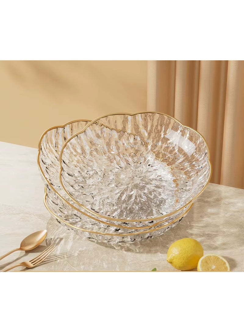 PET Clear Textured Serving Plate with Gold Rim, Fruit Bowl, Ice Cream Dish - Image 2