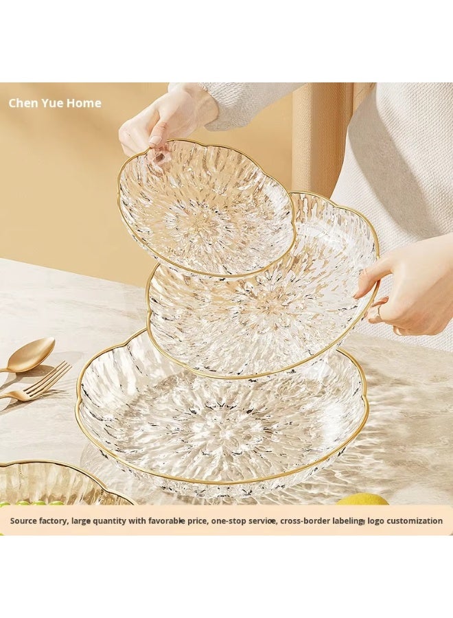 PET Clear Textured Serving Plate with Gold Rim, Fruit Bowl, Ice Cream Dish - Image 3