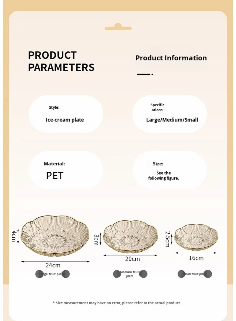 PET Clear Textured Serving Plate with Gold Rim, Fruit Bowl, Ice Cream Dish - Image 1