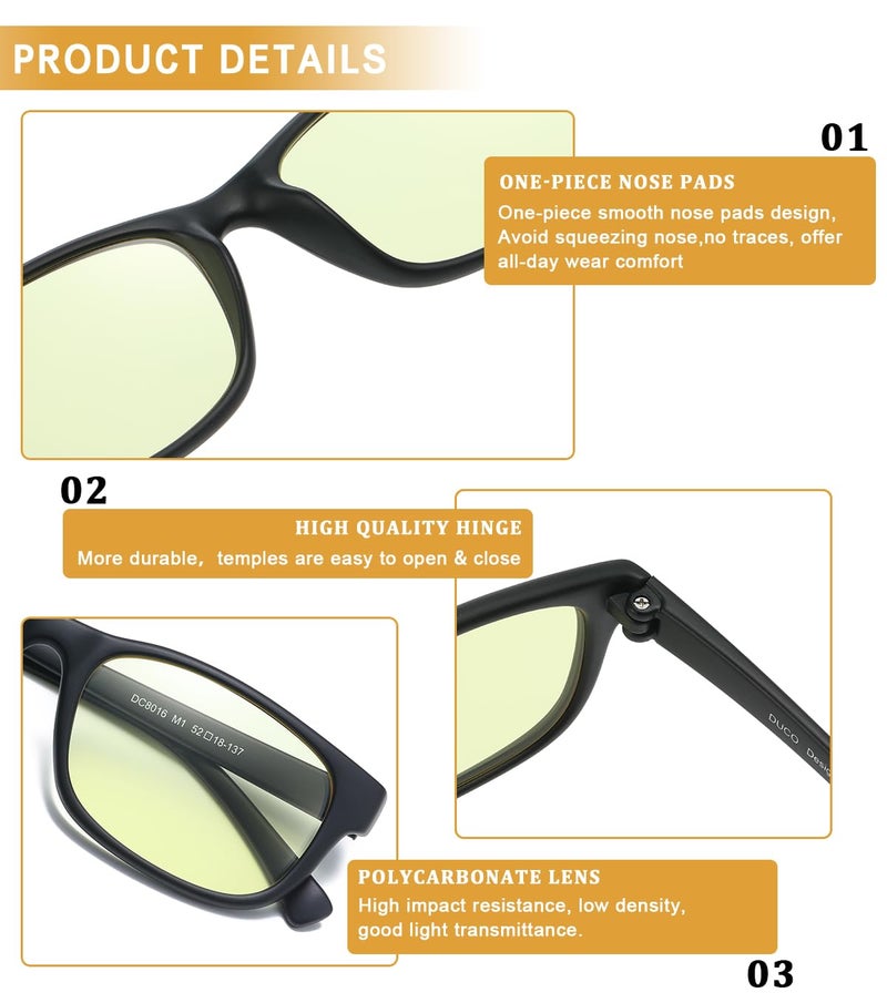DUCO Blue Light Glasses for Men Women Ray Blocking Computer Gaming with Amber Lens 8016 - Image 5