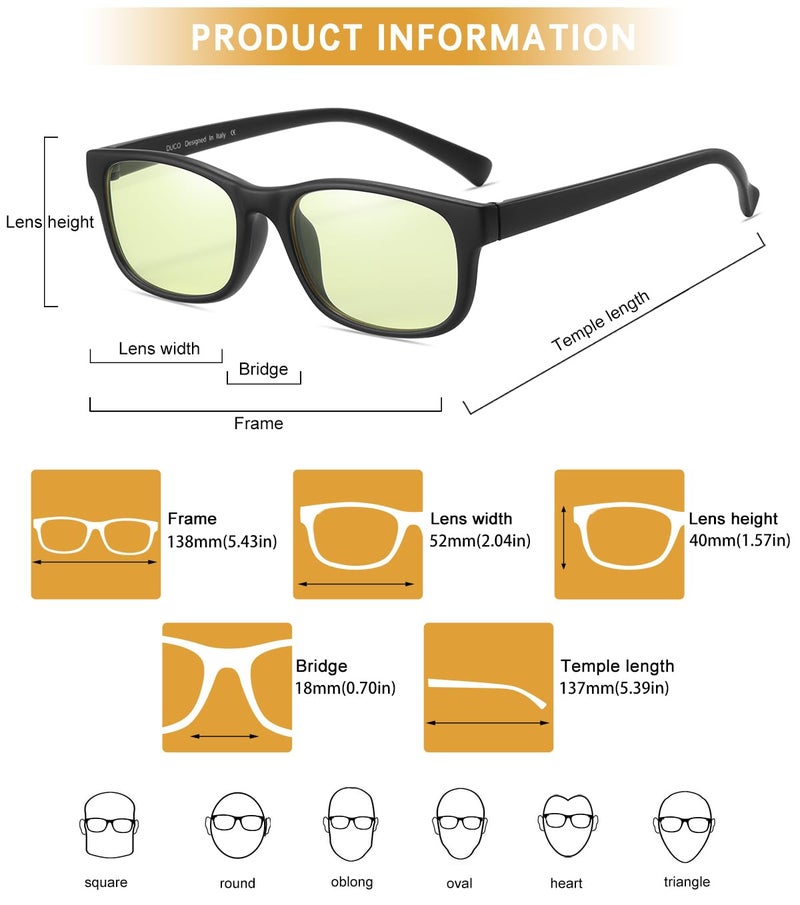 DUCO Blue Light Glasses for Men Women Ray Blocking Computer Gaming with Amber Lens 8016 - Image 4