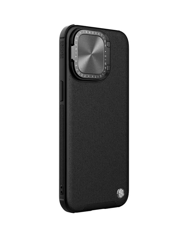 Nillkin Case for Apple iPhone 15 Pro Max (6.7″ Inch) CamShield Prop Leather Magnetic Mag Safe Lens Flip Camera Cover Stand Media View Mobile Holder Wireless Charging Black - Image 2