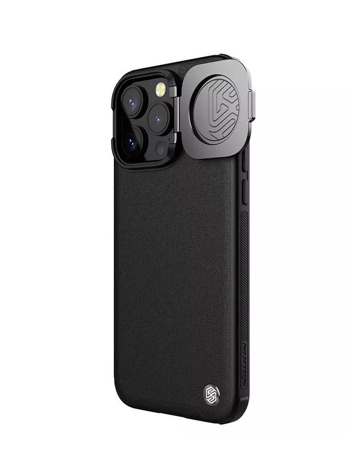 Nillkin Case for Apple iPhone 15 Pro Max (6.7″ Inch) CamShield Prop Leather Magnetic Mag Safe Lens Flip Camera Cover Stand Media View Mobile Holder Wireless Charging Black - Image 3