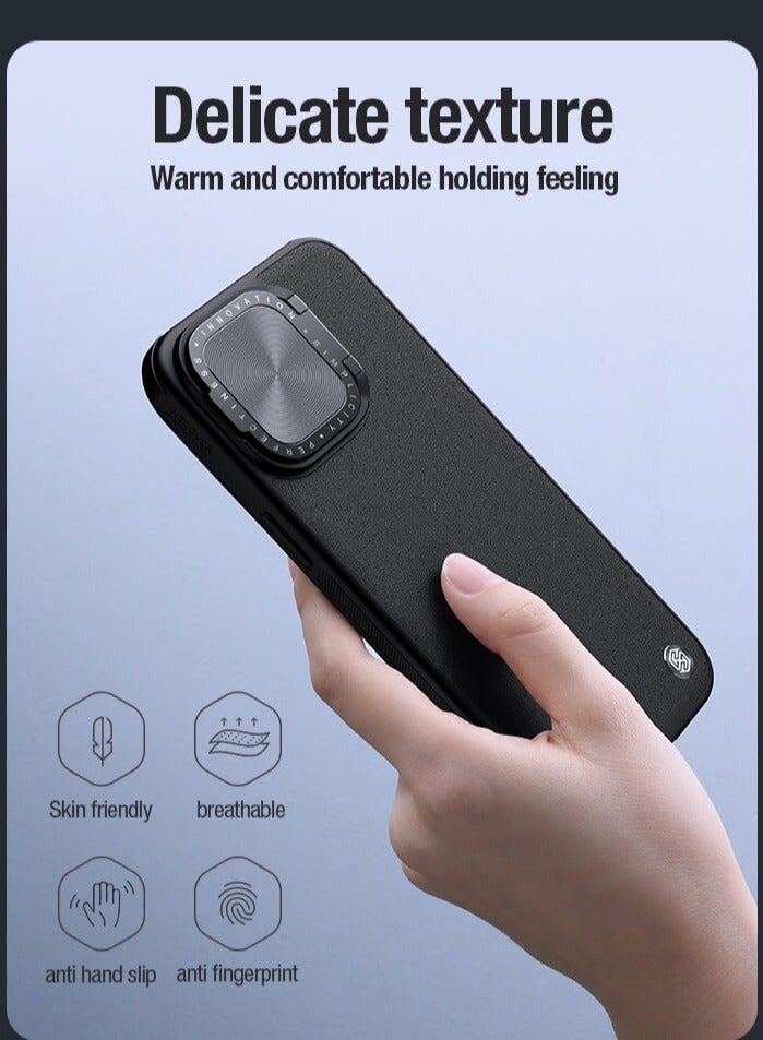 Nillkin Case for Apple iPhone 15 Pro Max (6.7″ Inch) CamShield Prop Leather Magnetic Mag Safe Lens Flip Camera Cover Stand Media View Mobile Holder Wireless Charging Black - Image 4