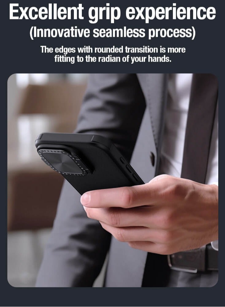 Nillkin Case for Apple iPhone 15 Pro Max (6.7″ Inch) CamShield Prop Leather Magnetic Mag Safe Lens Flip Camera Cover Stand Media View Mobile Holder Wireless Charging Black - Image 5