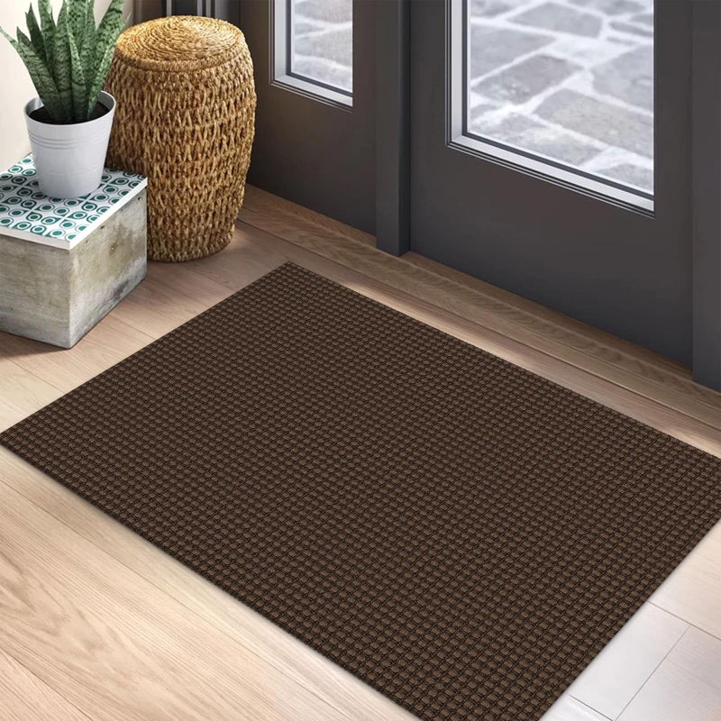 EARTHALL Woven Area Rug 2x3 Ft Washable Rugs for Entryway Braided Non Slip Throw Rugs Door Mat Indoor Outdoor Entrance Small Cotton Woven Carpet for Kitchen Foyer Front Door, Brown - Image 1